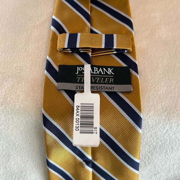 Jos. A. Bank Traveler Collection Gold, Navy Blue and Silver Long Tie 100% Silk - Picture 5 of 7